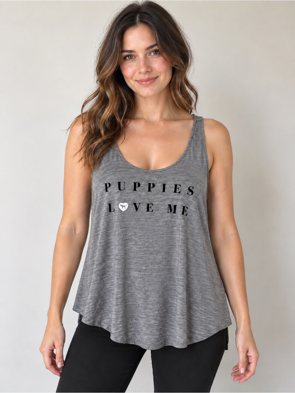 PINK Victoria’s Secret Puppies Love Me Gray Flowy Sleep Tank Large